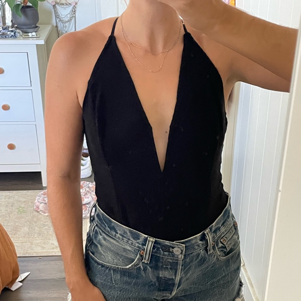 Free People Deep V Open Back Bodysuit